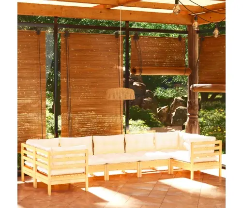 7-Daļīgs Dārza Mēbeļu Komplekts Ar Krēmkrāsas Matračiem, Priede Vidaxl