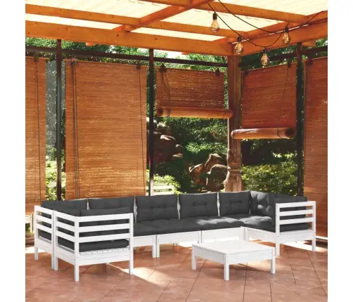 Sodo Komplektas Su Pagalvėmis, 8 Dalių, Baltas, Pušies Mediena