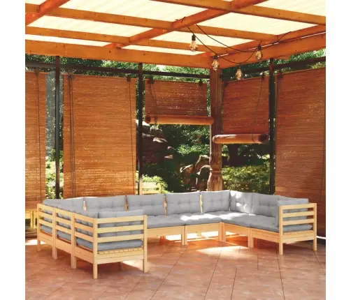 Sodo Komplektas Su Pilkomis Pagalvėmis, 9 Dalių, Pušis