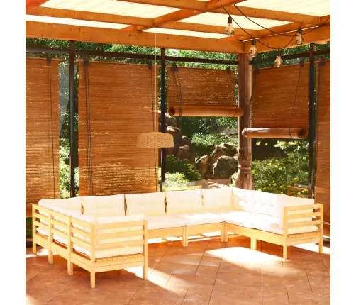 9-Daļīgs Dārza Mēbeļu Komplekts Ar Krēmkrāsas Matračiem, Priede Vidaxl