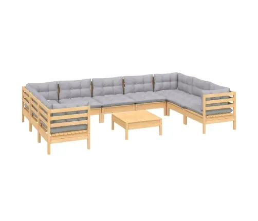 Sodo Komplektas Su Pilkomis Pagalvėmis, 10 Dalių, Pušis