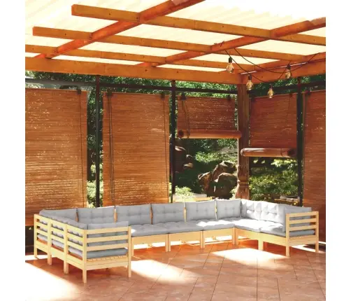 Sodo Komplektas Su Pilkomis Pagalvėmis, 10 Dalių, Pušis