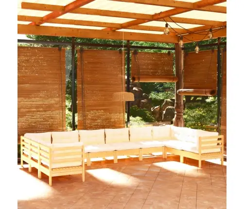 10-Daļīgs Dārza Mēbeļu Komplekts Ar Krēmkrāsas Matračiem, Koks Vidaxl