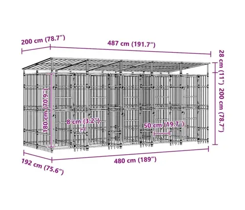 Suņu Voljērs Ar Jumtu, 9,22 M², Tērauds Vidaxl