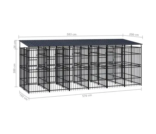 Suņu Voljērs Ar Jumtu, 11,06 M², Tērauds Vidaxl