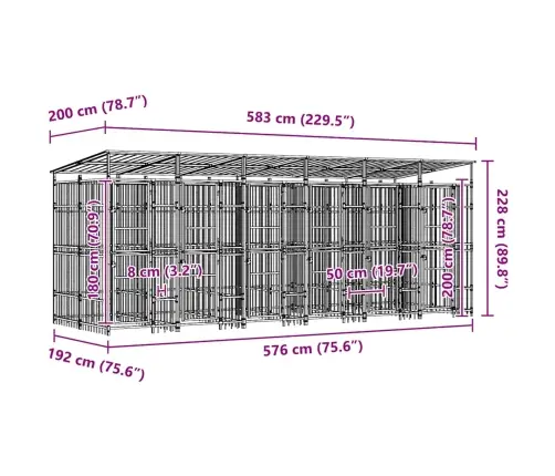 Suņu Voljērs Ar Jumtu, 11,06 M², Tērauds Vidaxl