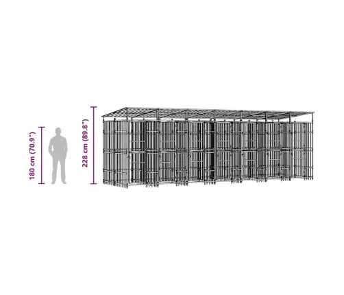 Suņu Voljērs Ar Jumtu, 12,9 M², Tērauds Vidaxl