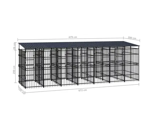 Suņu Voljērs Ar Jumtu, 12,9 M², Tērauds Vidaxl