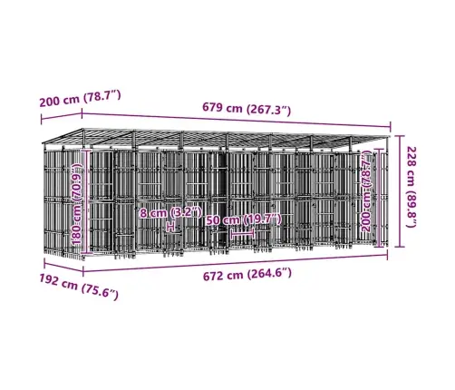 Suņu Voljērs Ar Jumtu, 12,9 M², Tērauds Vidaxl