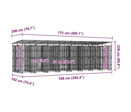 Suņu Voljērs Ar Jumtu, 14,75 M², Tērauds Vidaxl