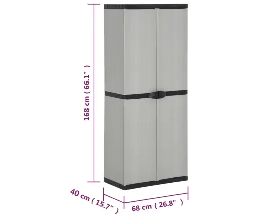Dārza Skapis, 3 Plaukti, Pelēks Ar Melnu, 68X40X168 Cm Vidaxl