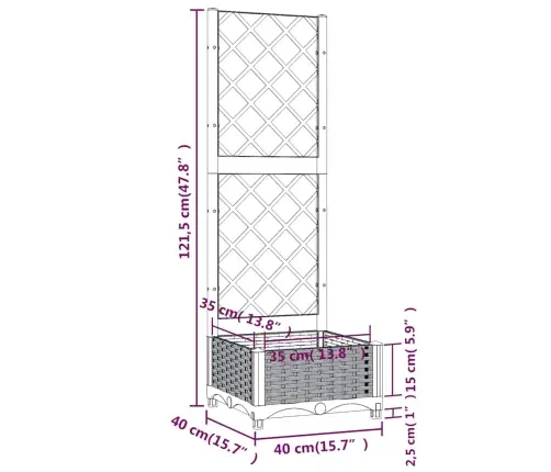 Dārza Puķu Kaste Ar Špaleru, Zili Pelēka, 40X40X121,5 Cm, Pp Vidaxl