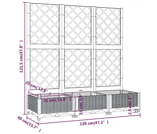 Dārza Puķu Kaste Ar Špaleru, Zili Pelēka, 120X40X121,5 Cm, Pp Vidaxl