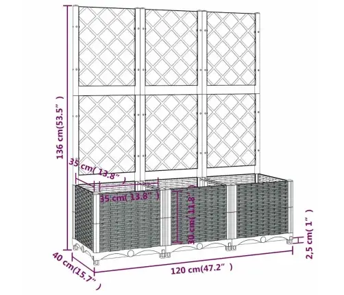 Dārza Puķu Kaste Ar Špaleru, Zili Pelēka, 120X40X136 Cm, Pp Vidaxl
