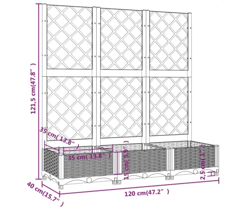 Dārza Puķu Kaste Ar Špaleru, Melna, 120X40X121,5 Cm, Pp Vidaxl