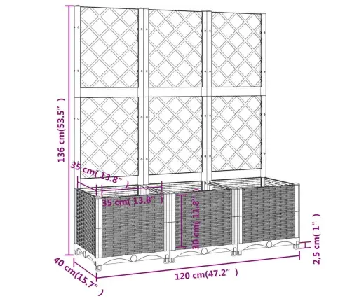 Dārza Puķu Kaste Ar Špaleru, Melna, 120X40X136 Cm, Pp Vidaxl