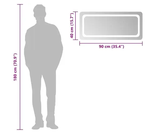 Vannasistabas Spogulis Ar Led, 90X40 Cm Vidaxl