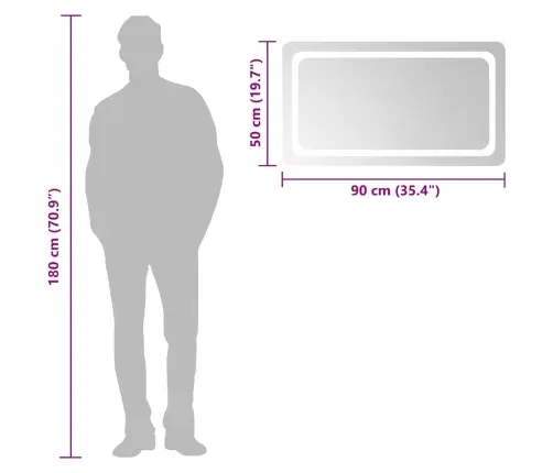 Vonios Kambario Led Veidrodis, 90X50Cm