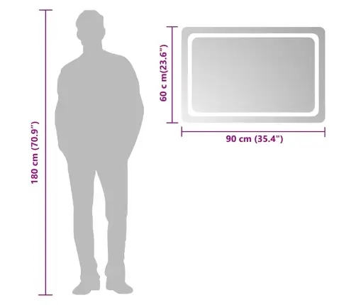 Vonios Kambario Led Veidrodis, 90X60Cm Vonios Kambario Led Veidrodis, 90X60Cm