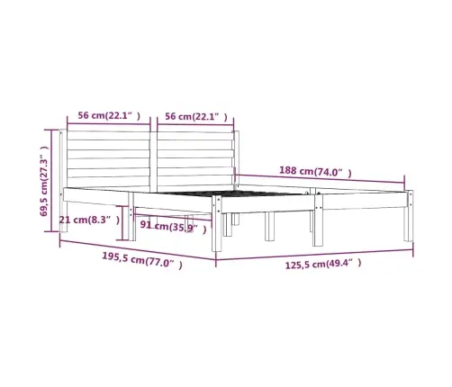 Voodiraam, Täismännipuit, 120 X 190 cm Valge