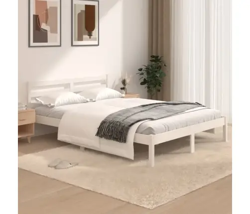 Voodiraam, Täismännipuit, 120 X 190 cm Valge