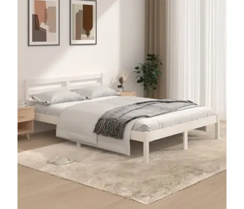 Voodiraam, Täismännipuit, 135 X 190 cm Valge