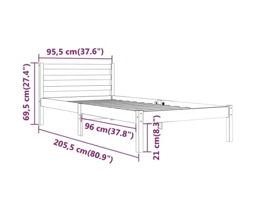 Voodiraam, Männipuit, 90 X 200 Cm