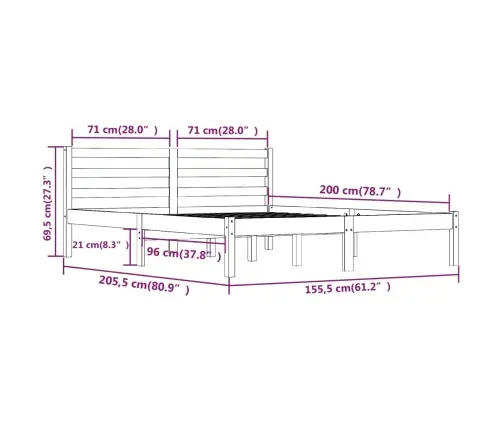 Gultas Rāmis, Priedes Masīvkoks, 150X200 Cm, Balts, Divvietīgs Vidaxl