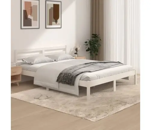 Gultas Rāmis, Priedes Masīvkoks, 150X200 Cm, Balts, Divvietīgs Vidaxl