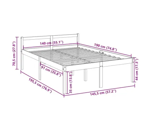 Senioru Gultas Rāmis, Balts, 140X190 Cm, Priedes Masīvkoks Vidaxl