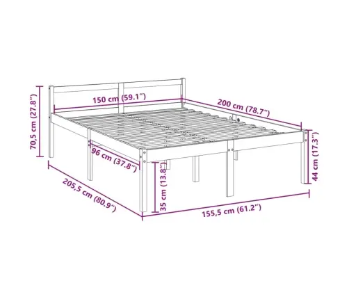 Seeniorivoodi, Valge, 150 X 200 cm Männipuit