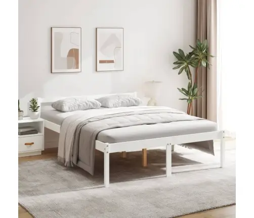 Seeniorivoodi, Valge, 150 X 200 cm Männipuit