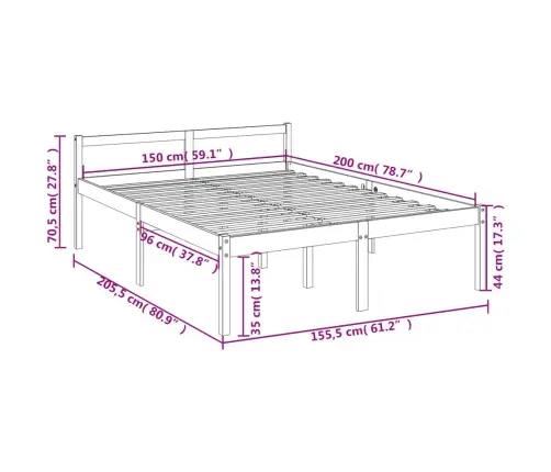 Senioru Gultas Rāmis, Melns, 150X200 Cm, Priedes Masīvkoks Vidaxl