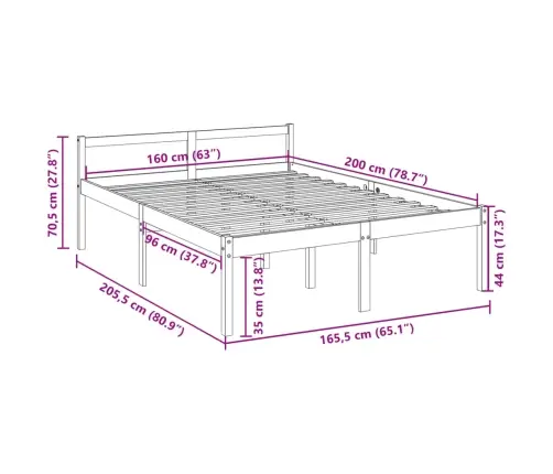 Senioru Gultas Rāmis, Balts, 160X200 Cm, Priedes Masīvkoks Vidaxl