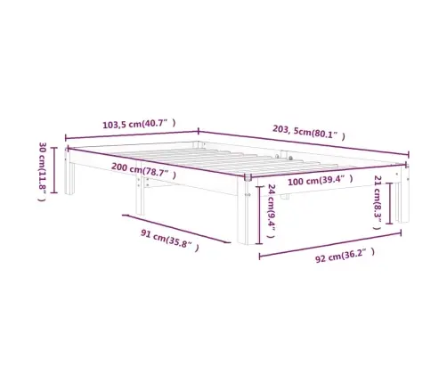 Gultas Rāmis, Balts, Priedes Masīvkoks, 100X200 Cm Vidaxl