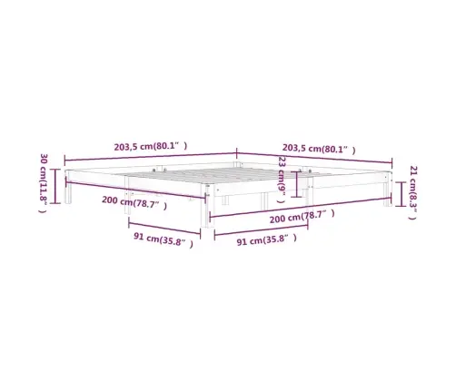 Gultas Rāmis, Pelēks, Priedes Masīvkoks, 200X200 Cm Vidaxl