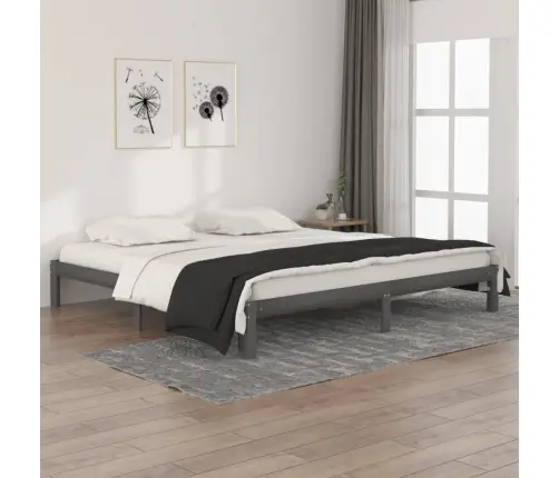 Gultas Rāmis, Pelēks, Priedes Masīvkoks, 200X200 Cm Vidaxl