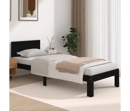 Lovos Rėmas, Juodas, 75X190cm Medienos Masyvas, Vienvietis