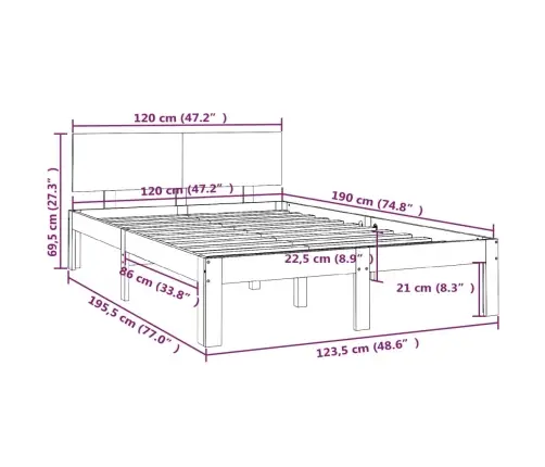 Voodiraam, Täismännipuit, 120 X 190 Cm