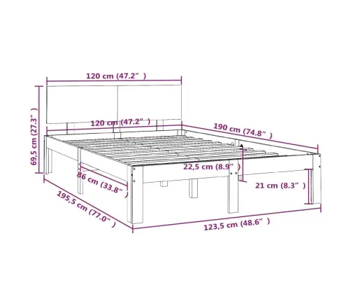 Gultas Rāmis, Balts, Masīvkoks, 120X190 Cm, Divvietīgs Vidaxl
