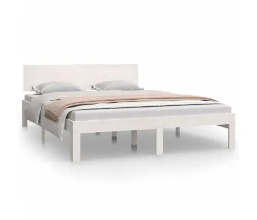 Voodiraam, Valge, Männipuit, 140 X 200 Cm