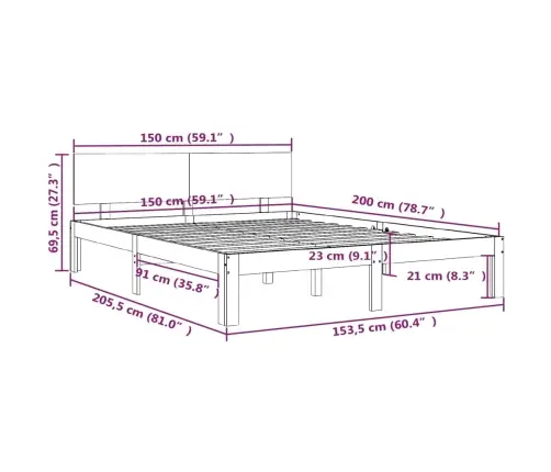 Gultas Rāmis, Masīvkoks, 150X200 Cm, Liels, Divvietīgs Vidaxl