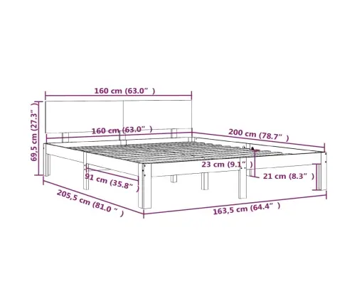Gultas Rāmis, Balts, Priedes Masīvkoks, 160X200 Cm Vidaxl