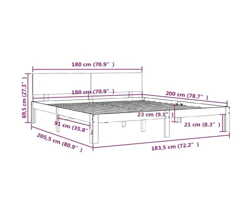Gultas Rāmis, Balts, Masīvkoks, 180X200 Cm, Liels, Divvietīgs Vidaxl