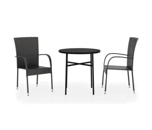 3-Daļīgs Dārza Mēbeļu Komplekts, Pe Rotangpalma, Melns Vidaxl