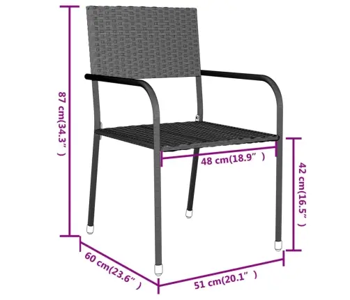 Sodo Valgomojo Baldų Komplektas, 3 Dalių, Juodas, Poliratanas