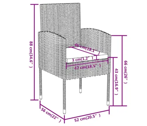 3-Daļīgs Dārza Mēbeļu Komplekts, Pe Rotangpalma, Melns Vidaxl