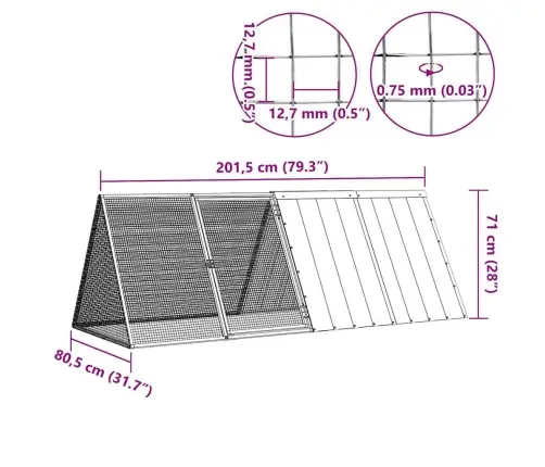 Trušu Būris, Pelēks, 201,5X80,5X71 Cm, Cinkots Tērauds Vidaxl