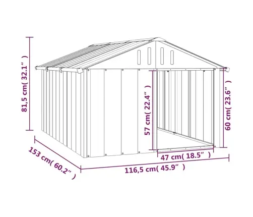 Suņu Būda, Pelēka, 116,5X153X81,5 Cm, Cinkots Tērauds Vidaxl