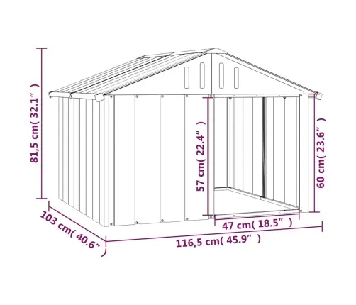 Suņu Būda, Pelēka, 116,5X103X81,5 Cm, Cinkots Tērauds Vidaxl
